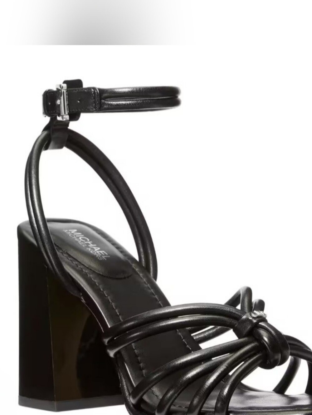 MICHAEL Michael Kors Black Strappy Knotted ASTRA  Block Heel Sandal
